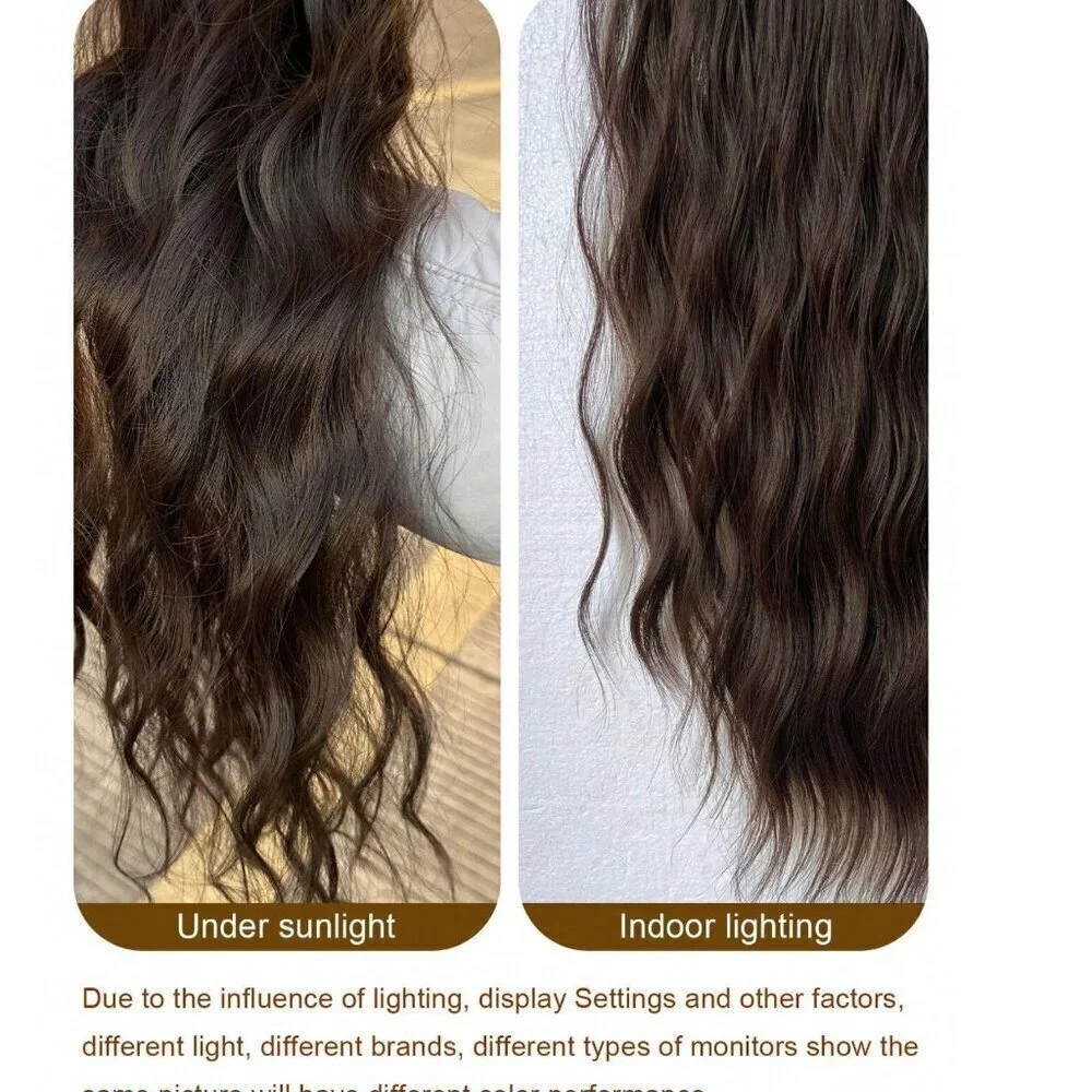 Dark Brown Water Wave Clip in Hair‎ Extensions - Human hair Blend